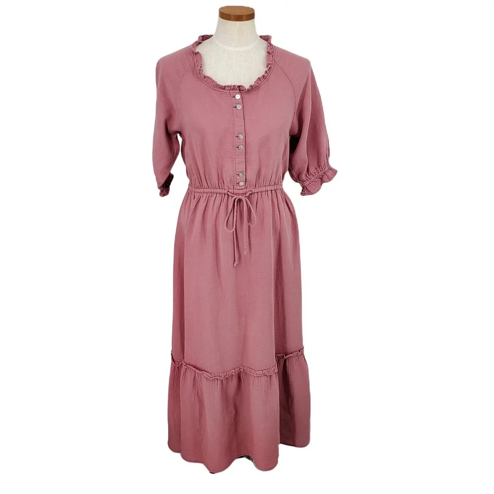 Outerknown‎ Small Odyssey Boho Gauze Maxi Dress 100% Organic Cotton Mauve Pink